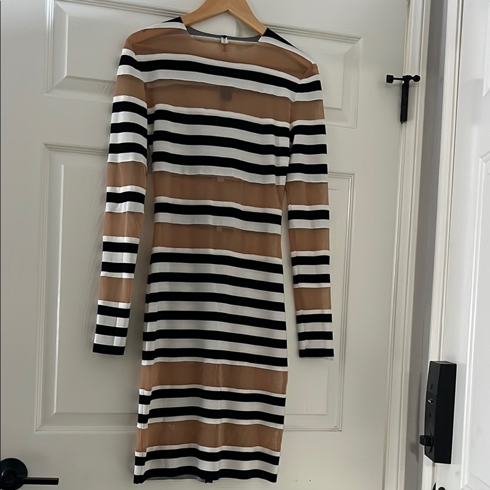 Norma Kamali Black  and White Striped Sheer Dress